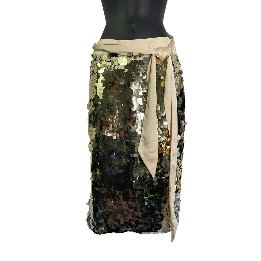 J. Crew Satin Bow Paillette Sequin Skirt Gold Silver Size 2